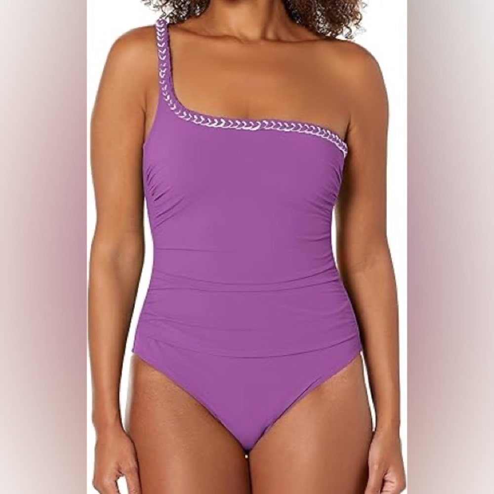 PROFILE BY GOTTEX Standard Kundala Ruffle one shoulder one piece swimsuit NWT